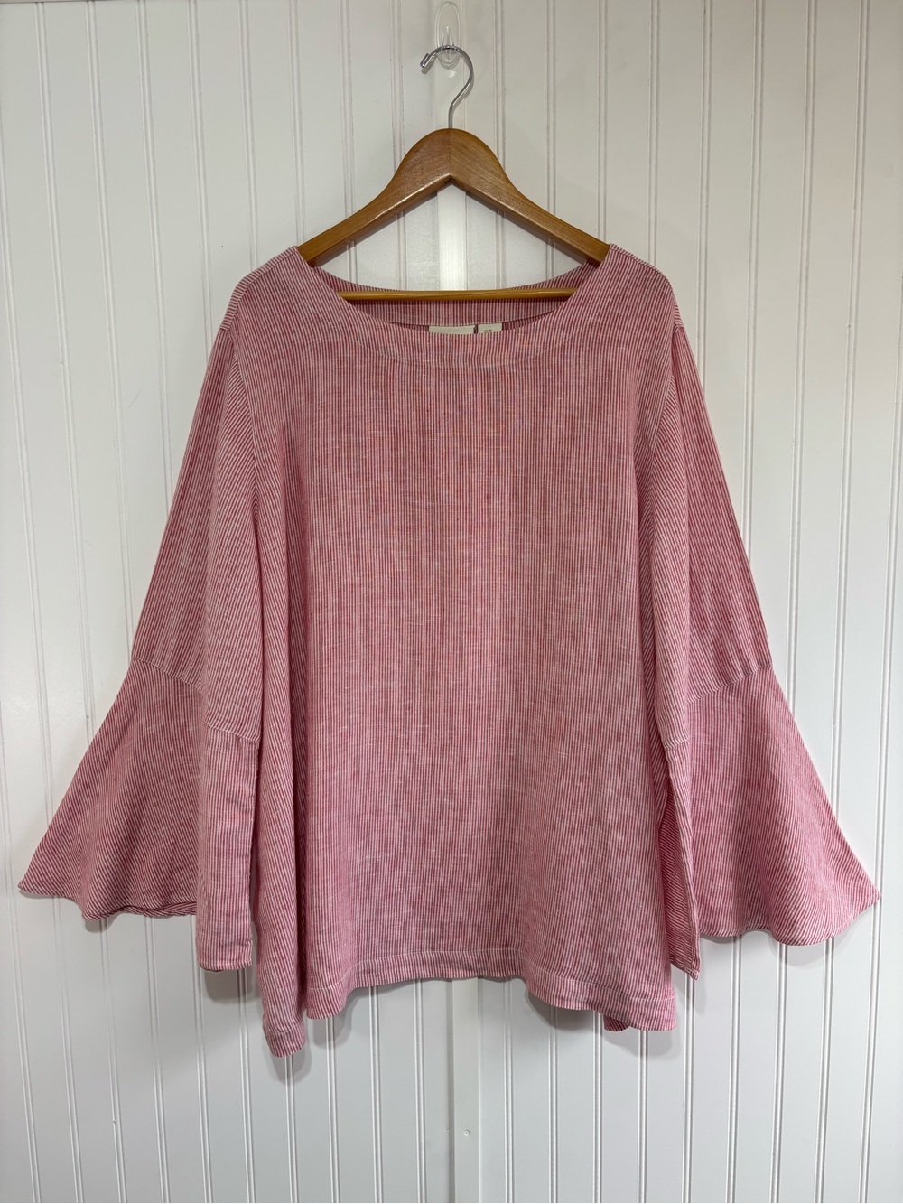 Cynthia Rowley 100% Linen Red & White Striped Bell Sleeve Tunic Top 3X Coastal